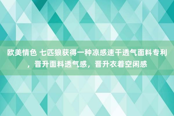 欧美情色 七匹狼获得一种凉感速干透气面料专利，晋升面料透气感，晋升衣着空闲感