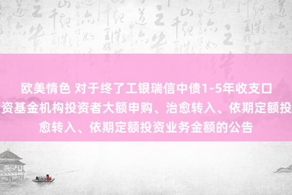 欧美情色 对于终了工银瑞信中债1-5年收支口行债券指数证券投资基金机构投资者大额申购、治愈转入、依期定额投资业务金额的公告