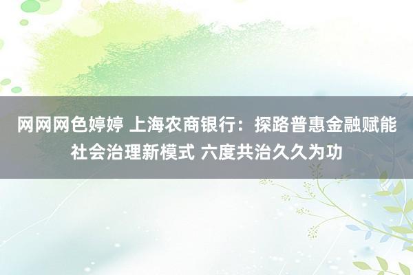 网网网色婷婷 上海农商银行：探路普惠金融赋能社会治理新模式 六度共治久久为功