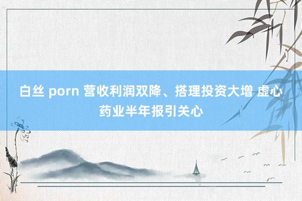 白丝 porn 营收利润双降、搭理投资大增 虚心药业半年报引关心